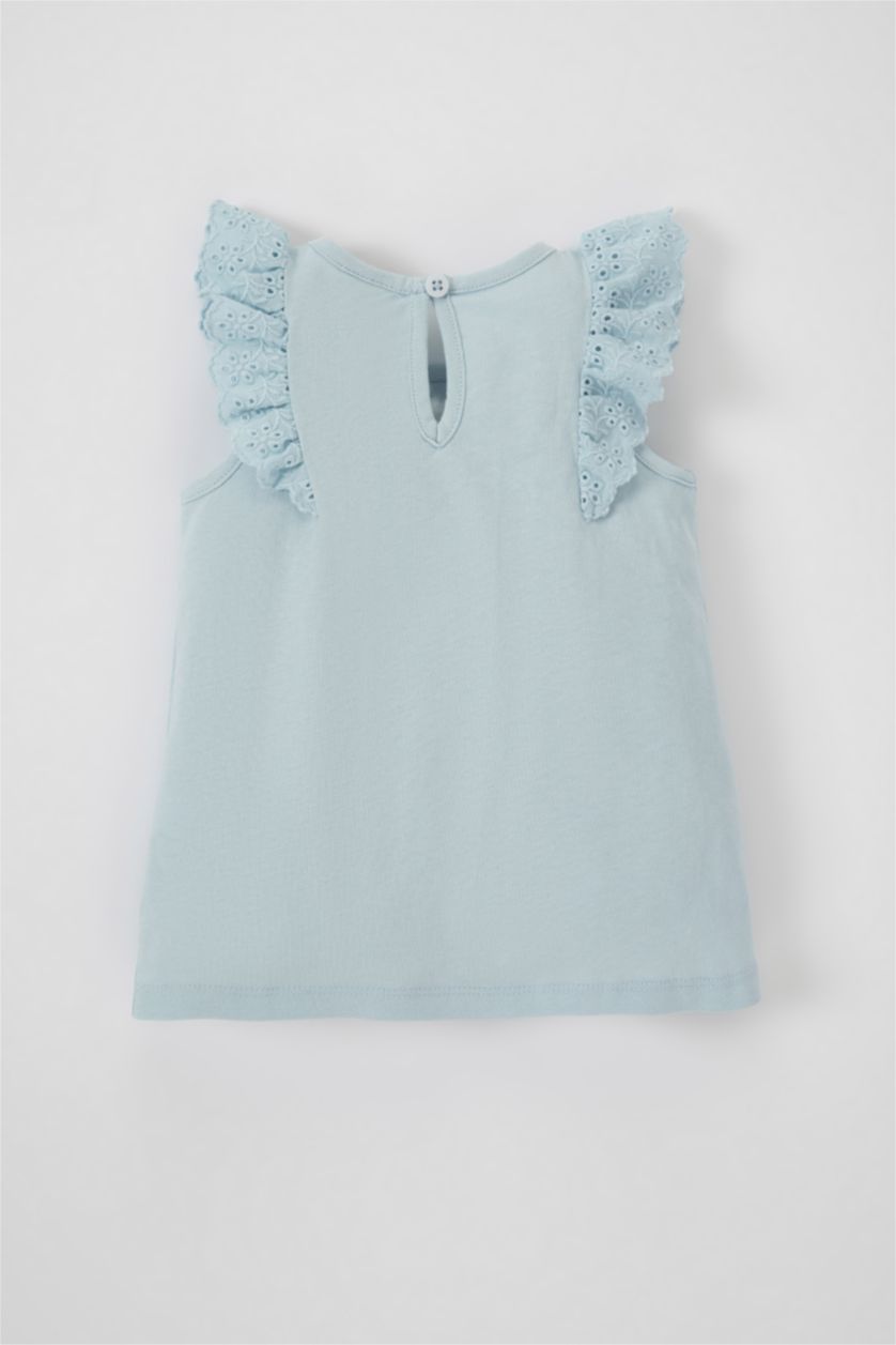 طفلة صغيرة أزرق فاتح فانيلة بناتي قصة عادية بياقة مستديرة