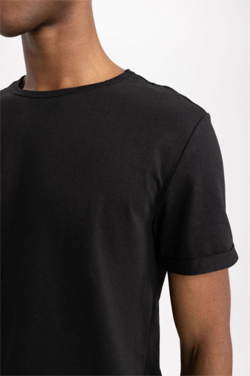 MAN Black Regular Fit Crew Neck Basic Short Sleeve T-Shirt