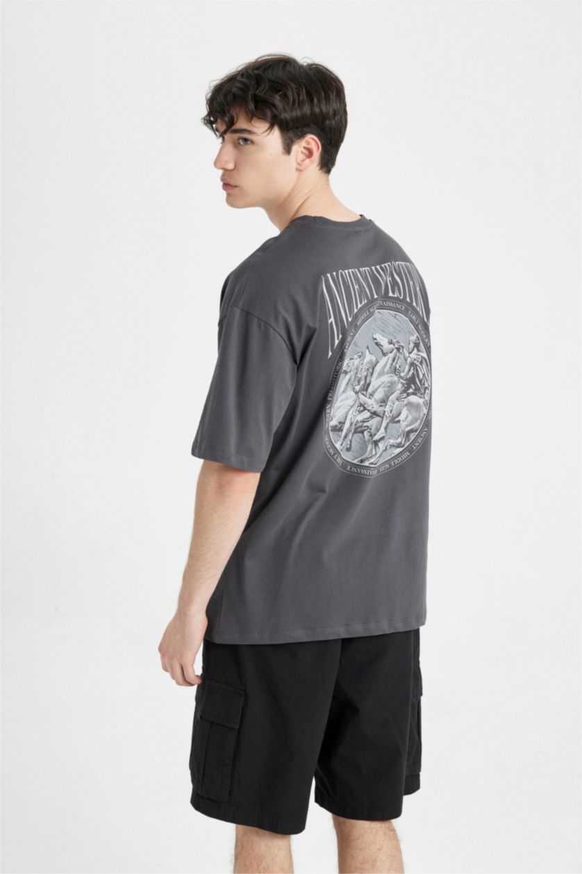 MAN Anthracite Oversize Fit Crew Neck Back Printed T-Shirt