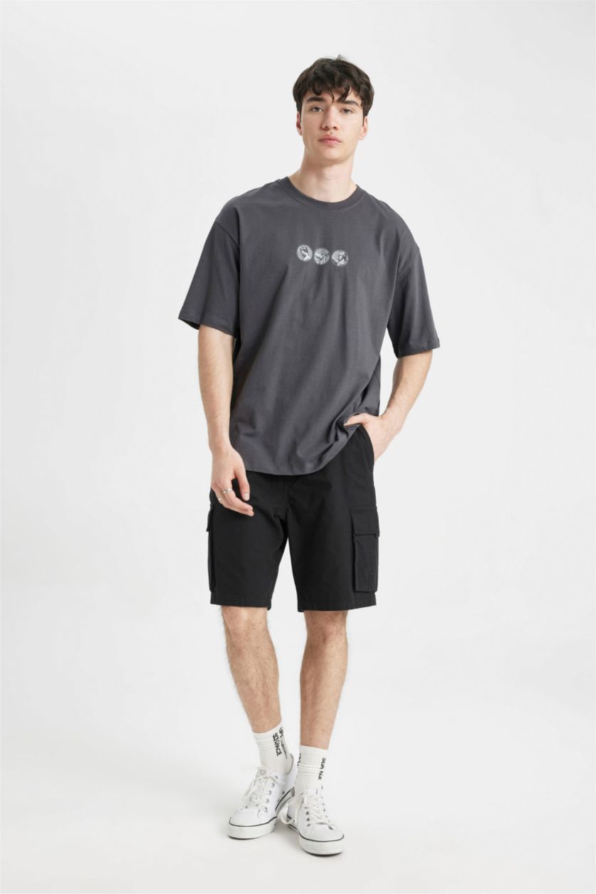 MAN Anthracite Oversize Fit Crew Neck Back Printed T-Shirt