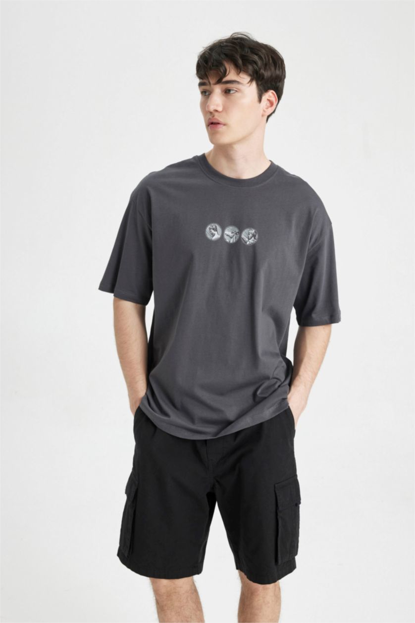 MAN Anthracite Oversize Fit Crew Neck Back Printed T-Shirt