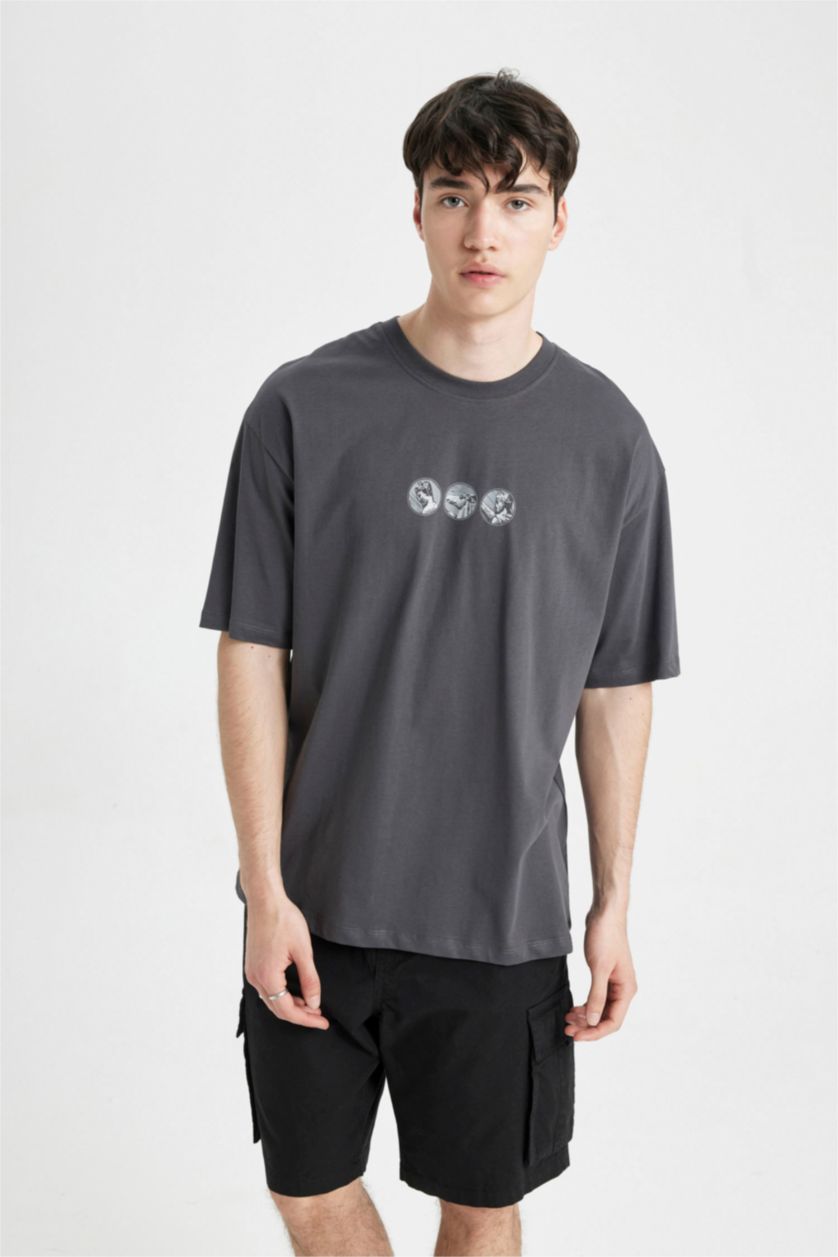MAN Anthracite Oversize Fit Crew Neck Back Printed T-Shirt