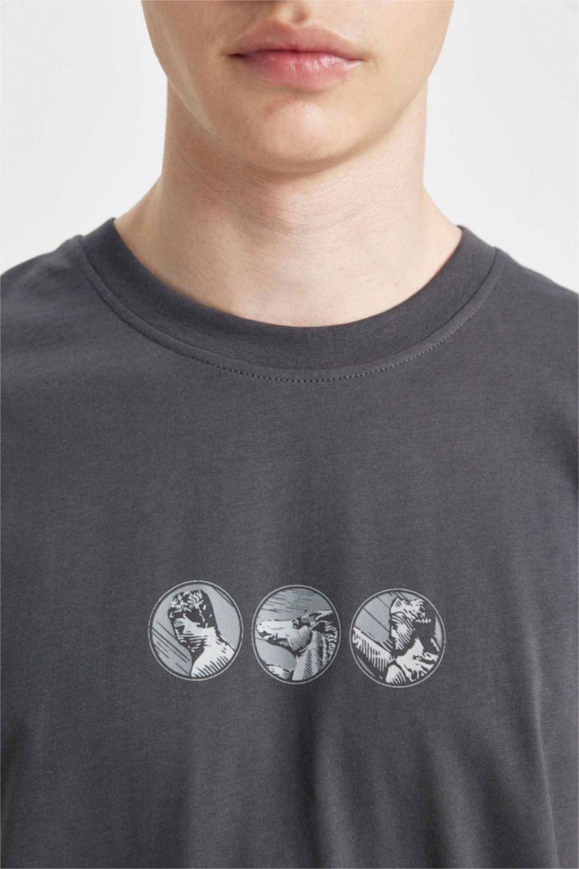 MAN Anthracite Oversize Fit Crew Neck Back Printed T-Shirt