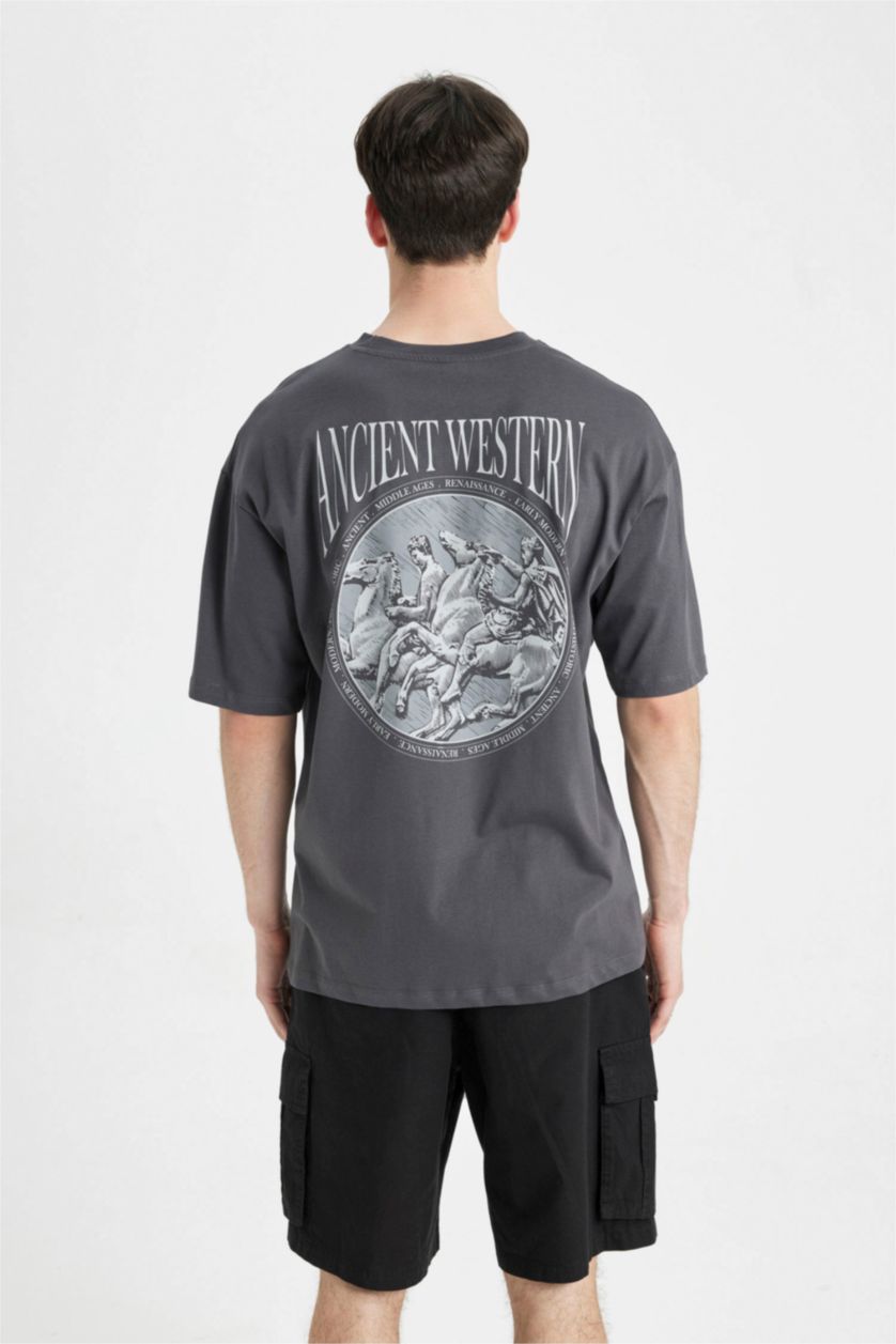 MAN Anthracite Oversize Fit Crew Neck Back Printed T-Shirt