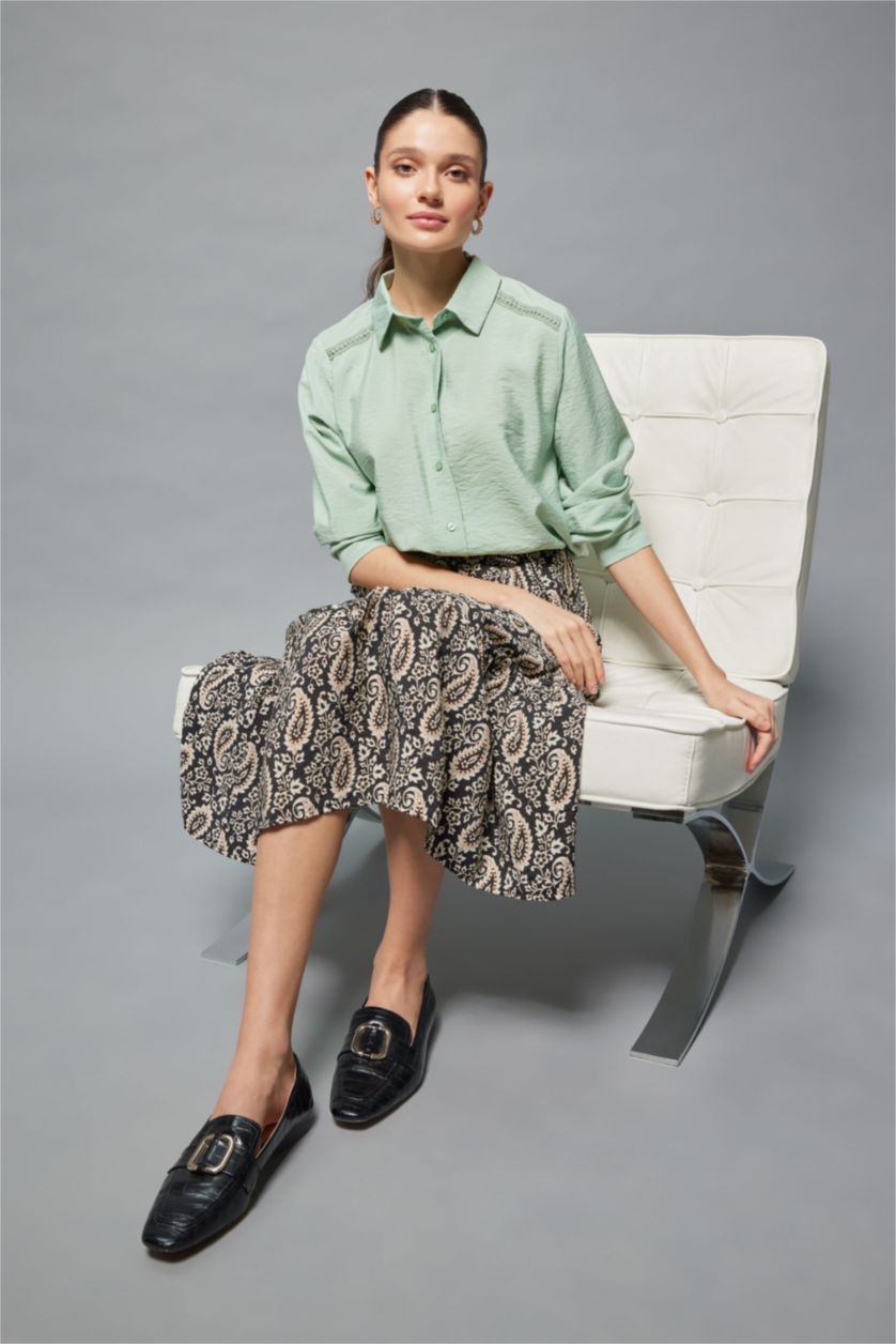 WOMAN Light Green Traditional Regular Fit Shirt Collar Long Sleeve Shirt