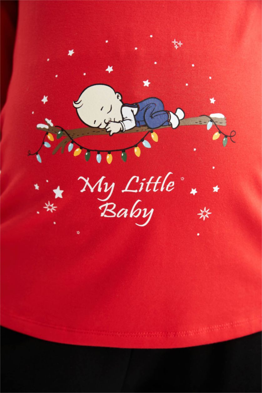 حريمي أحمر بلوزة حمل كم طويل برقبة مستديرة مطبوع