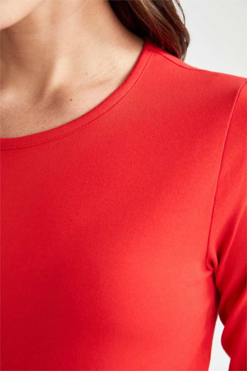 حريمي أحمر بلوزة حمل كم طويل برقبة مستديرة مطبوع