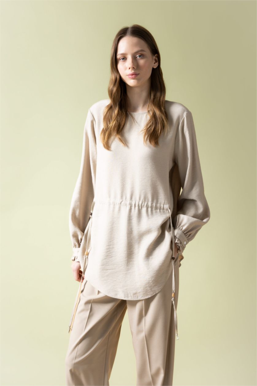 WOMAN Stone Regular Fit Linen Blended Long Sleeve Tunic