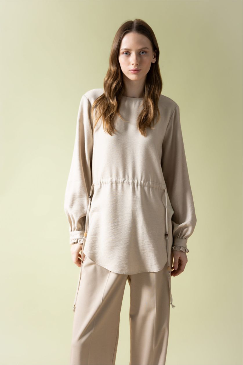 WOMAN Stone Regular Fit Linen Blended Long Sleeve Tunic