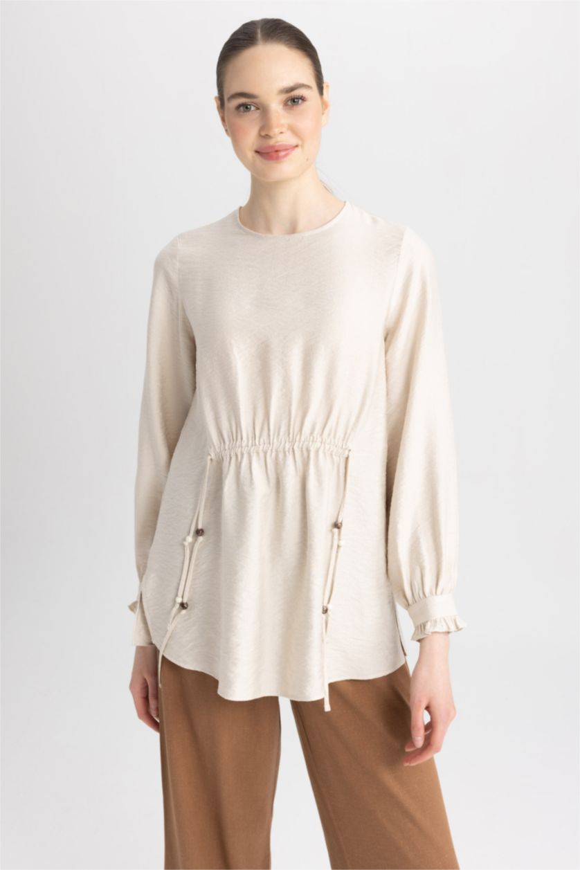 WOMAN Stone Regular Fit Linen Blended Long Sleeve Tunic