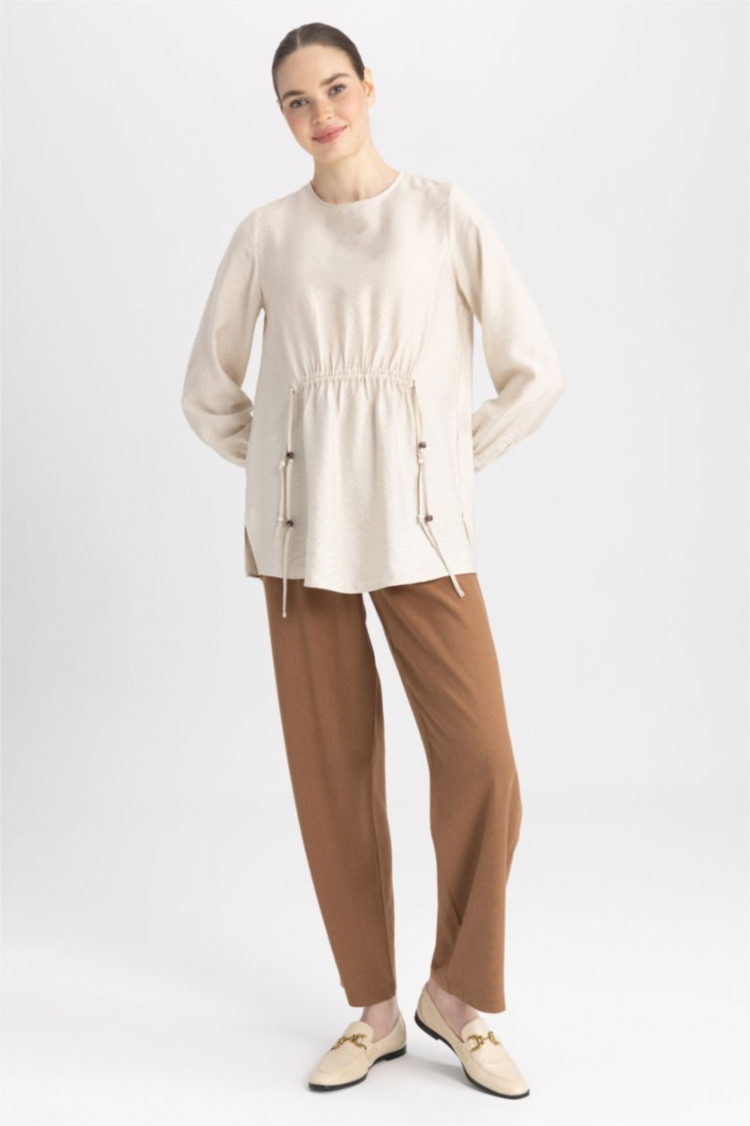 WOMAN Stone Regular Fit Linen Blended Long Sleeve Tunic