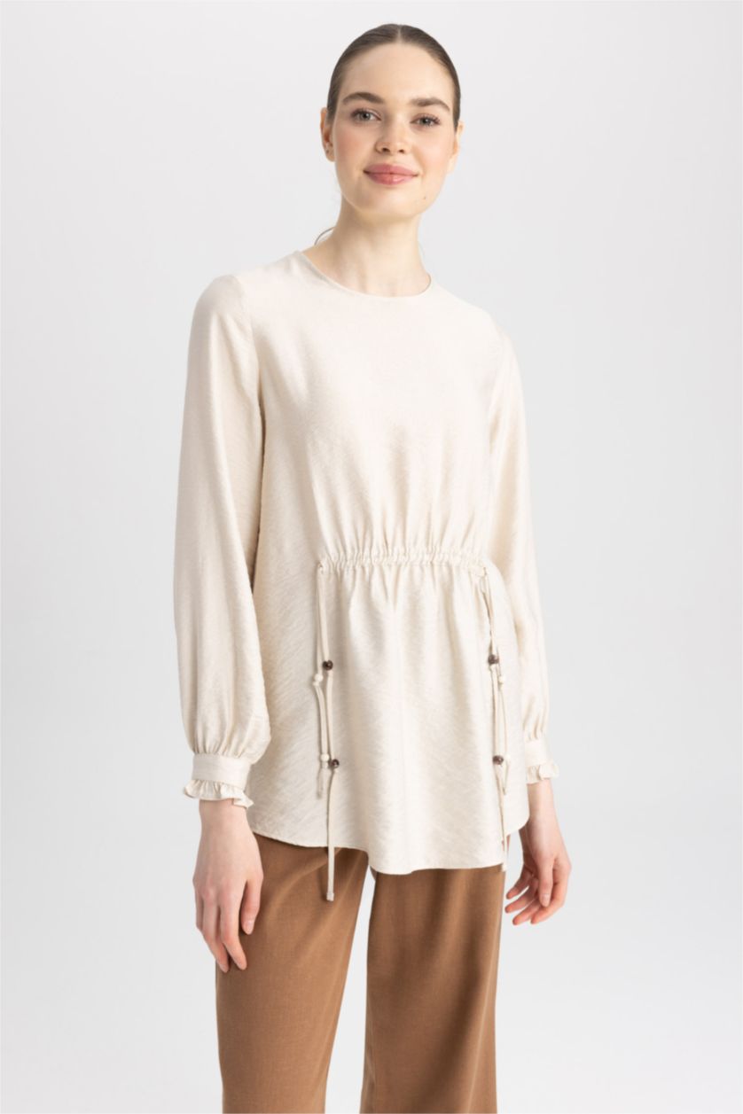 WOMAN Stone Regular Fit Linen Blended Long Sleeve Tunic