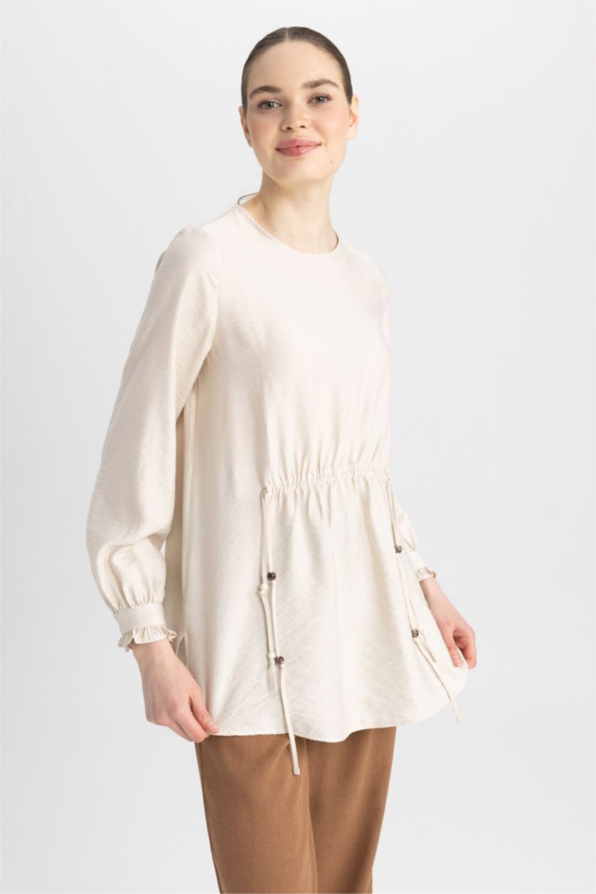 WOMAN Stone Regular Fit Linen Blended Long Sleeve Tunic