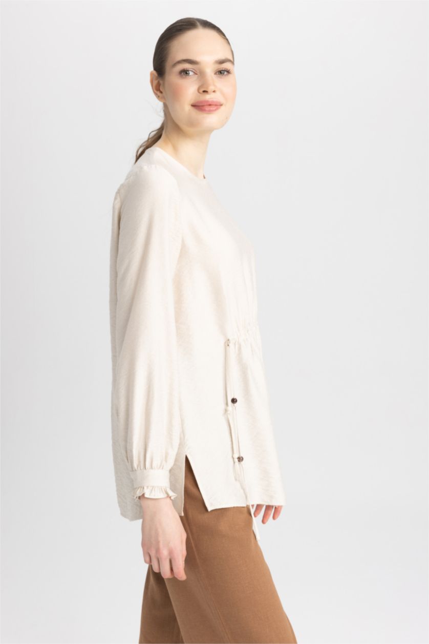 WOMAN Stone Regular Fit Linen Blended Long Sleeve Tunic