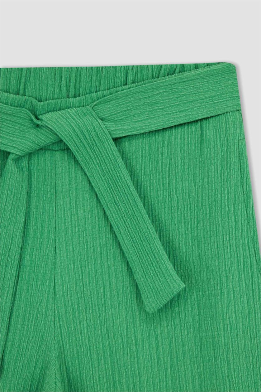 بنات أخضر بنطلون بناتي من قماش مجعد