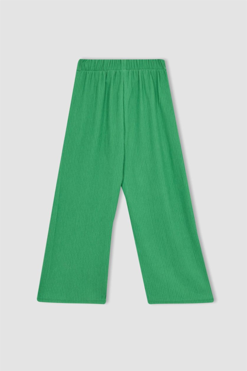 بنات أخضر بنطلون بناتي من قماش مجعد