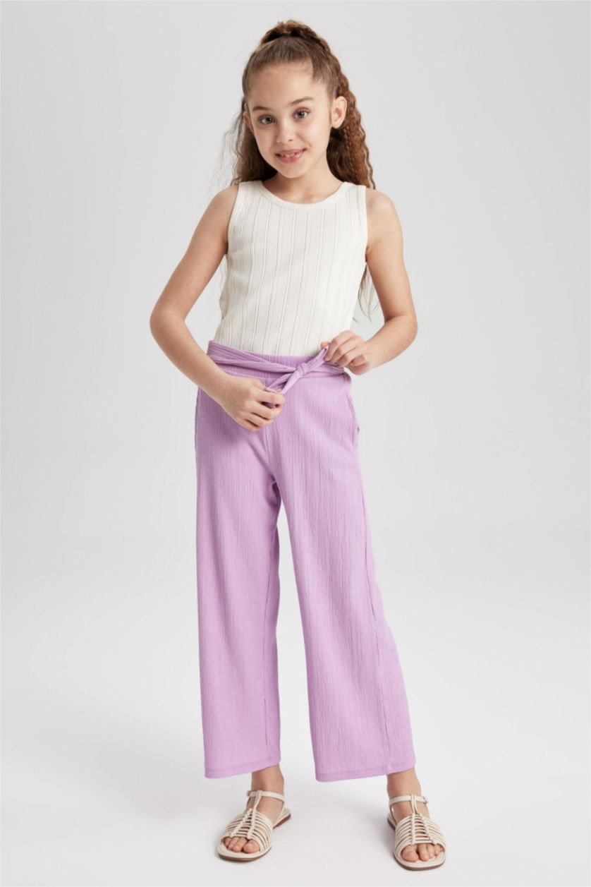 بناتي أرجواني بنطلون بناتي من قماش مجعد