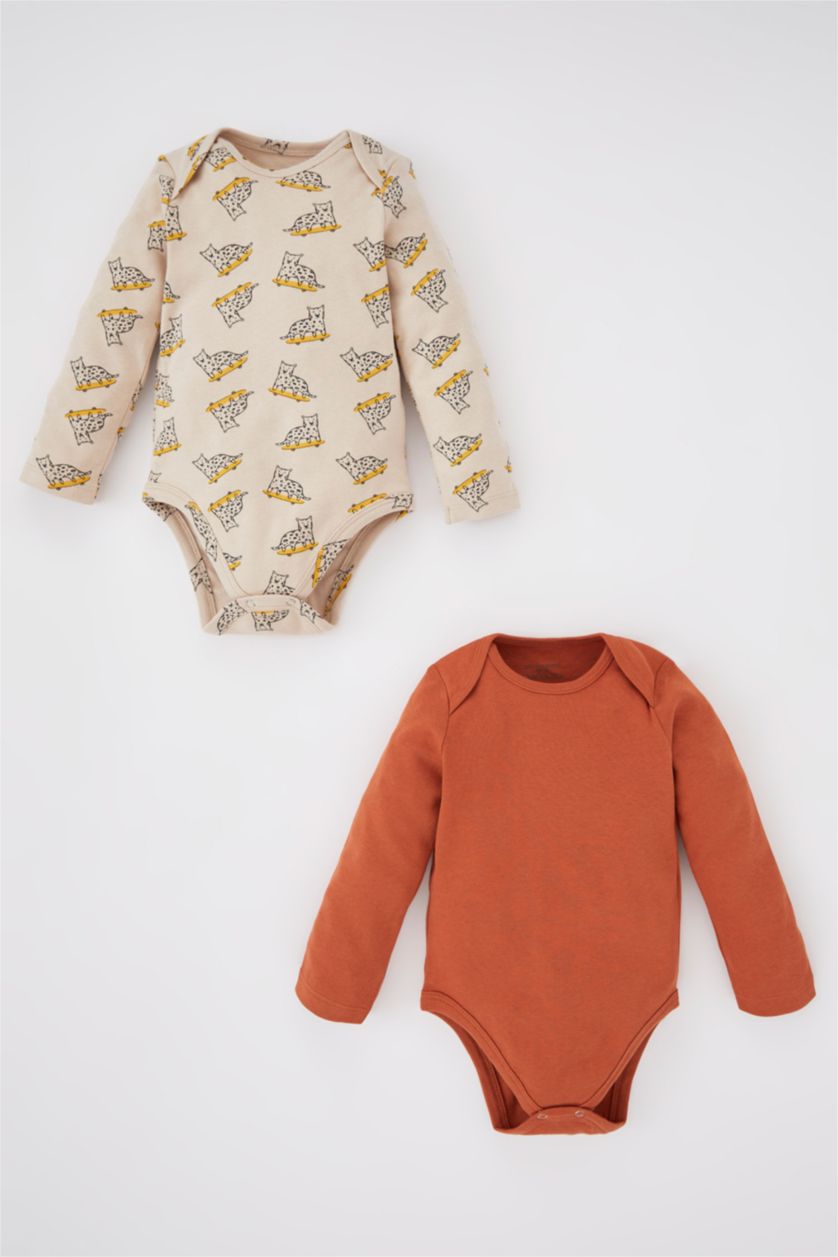 BABY GIRL Orange Baby Boy Tiger Pattern 2-Pack Long Sleeve Snap Fastener Body
