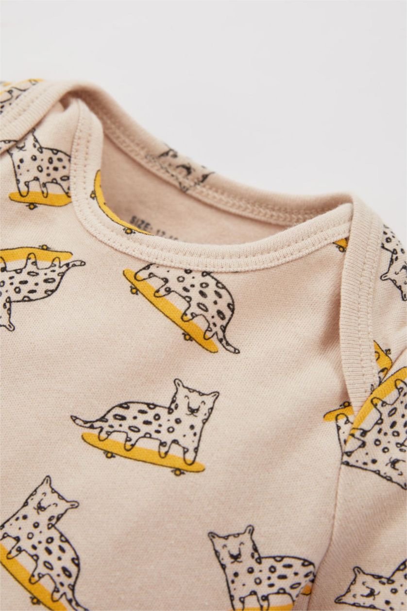 BABY GIRL Orange Baby Boy Tiger Pattern 2-Pack Long Sleeve Snap Fastener Body