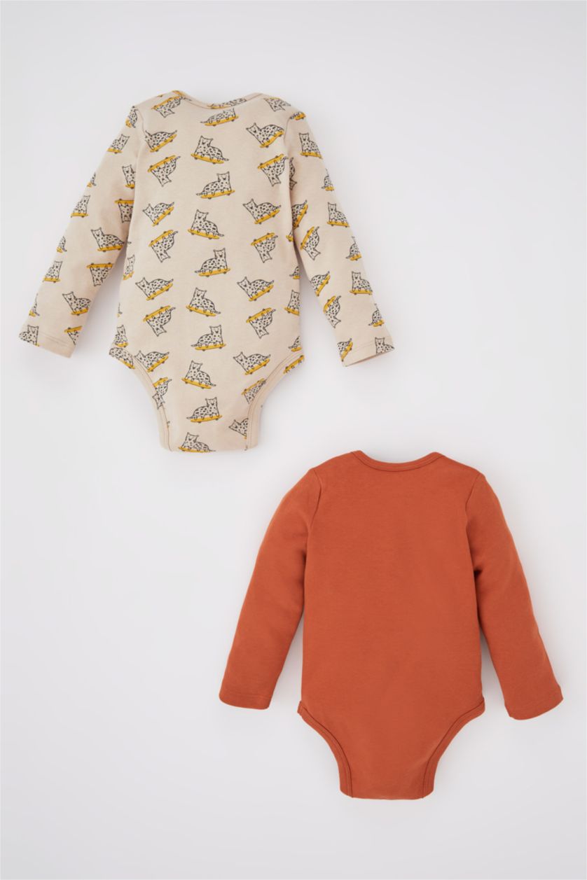 BABY GIRL Orange Baby Boy Tiger Pattern 2-Pack Long Sleeve Snap Fastener Body