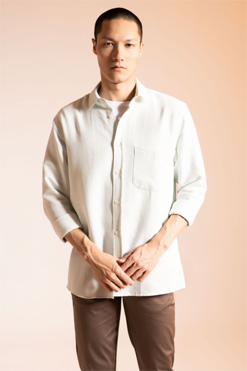 Мужчины Мятный Рубашка стандартного кроя с длинным рукавом