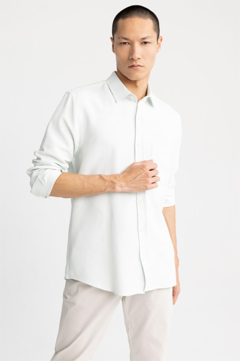 Мужчины Мятный Рубашка стандартного кроя с длинным рукавом