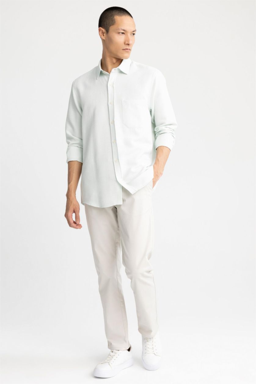 Мужчины Мятный Рубашка стандартного кроя с длинным рукавом