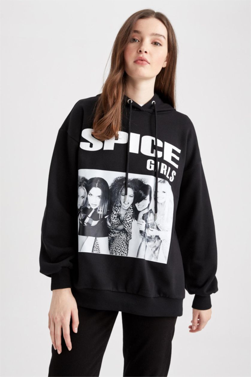Жіночий Чорний Світшот оверсайз з капюшоном Spice Girls з принтом з товстої тканини для жінок