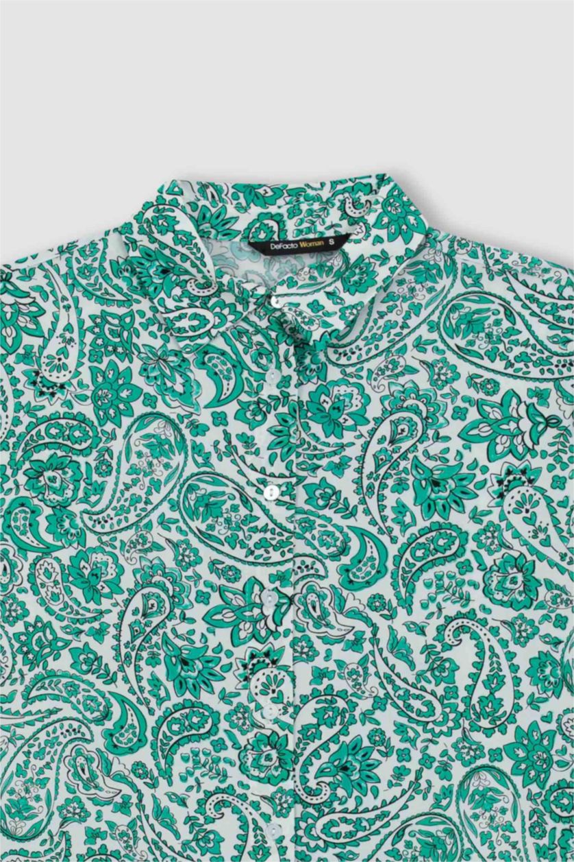 WOMAN Light Green Traditional Shirt Collar Long Sleeve Tunic