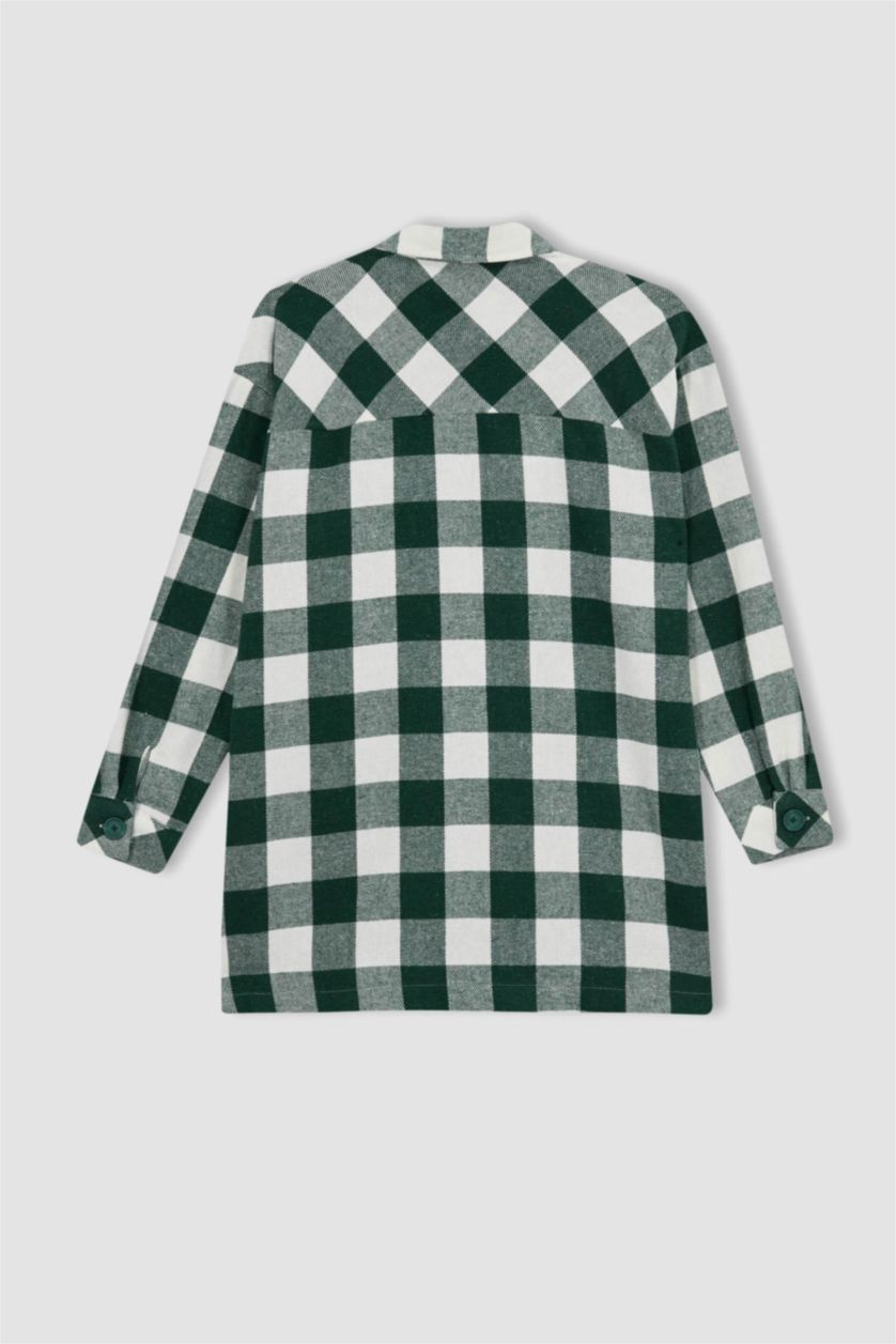 FEMME Vert Tunique À Manches Longues Flanelle Coupe décontractée Carreaux Col De Chemise