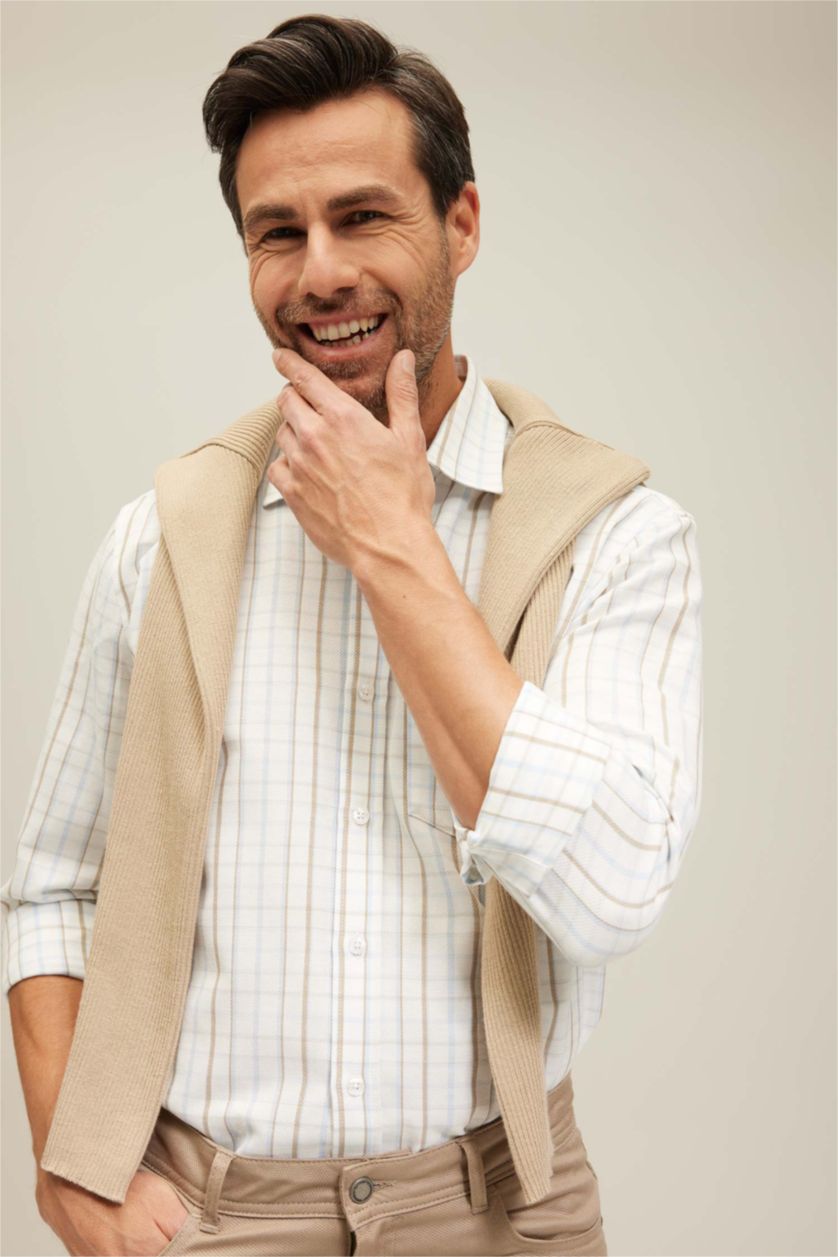 Ерлер экру жейде мойыны чек торлы құрылым Ұзын жеңді көйлек