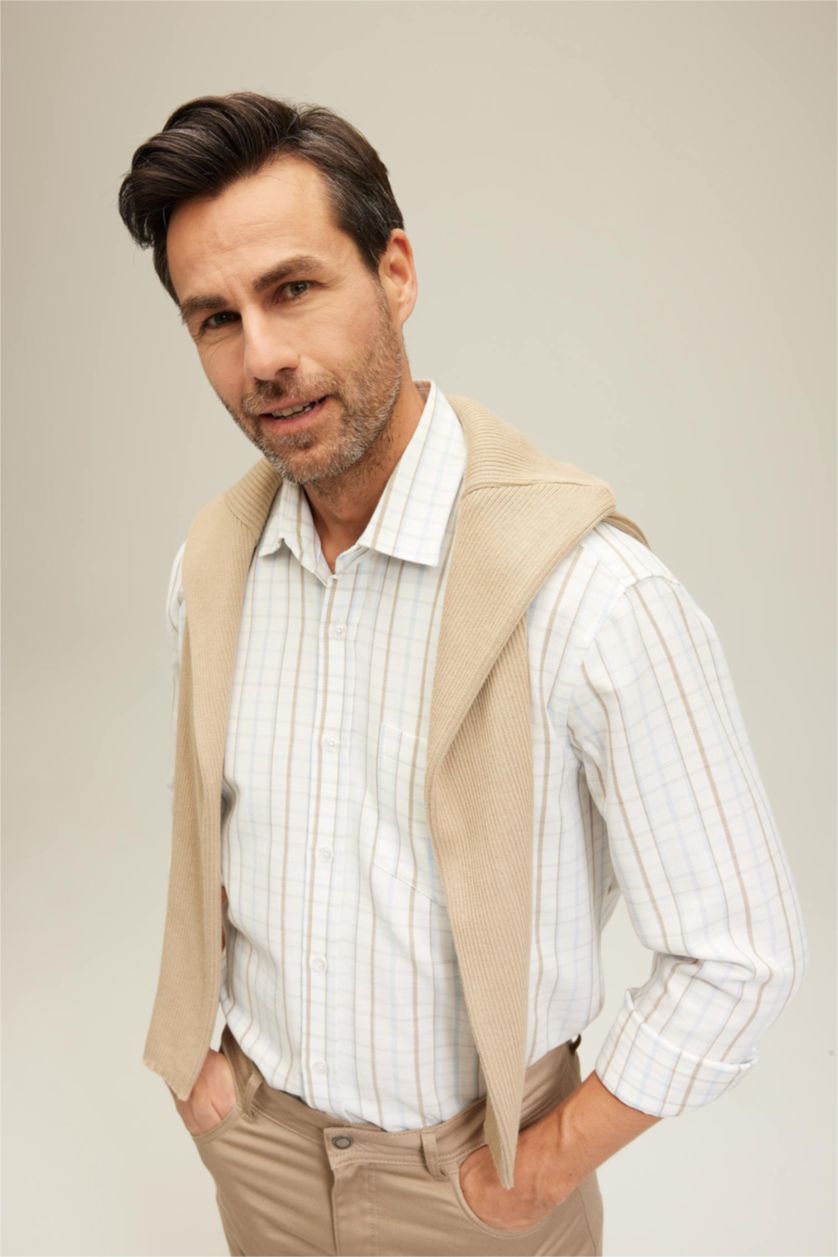 Ерлер экру жейде мойыны чек торлы құрылым Ұзын жеңді көйлек