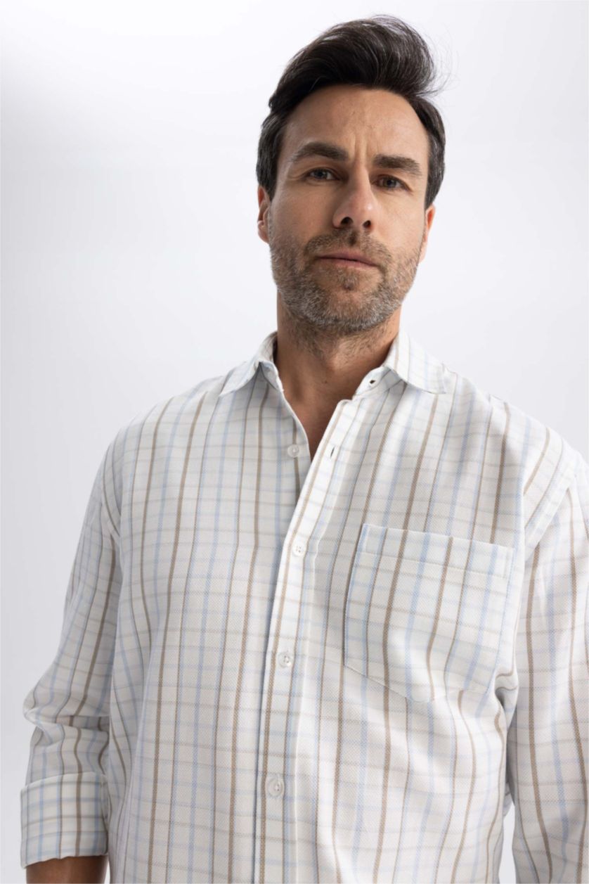 Ерлер экру жейде мойыны чек торлы құрылым Ұзын жеңді көйлек