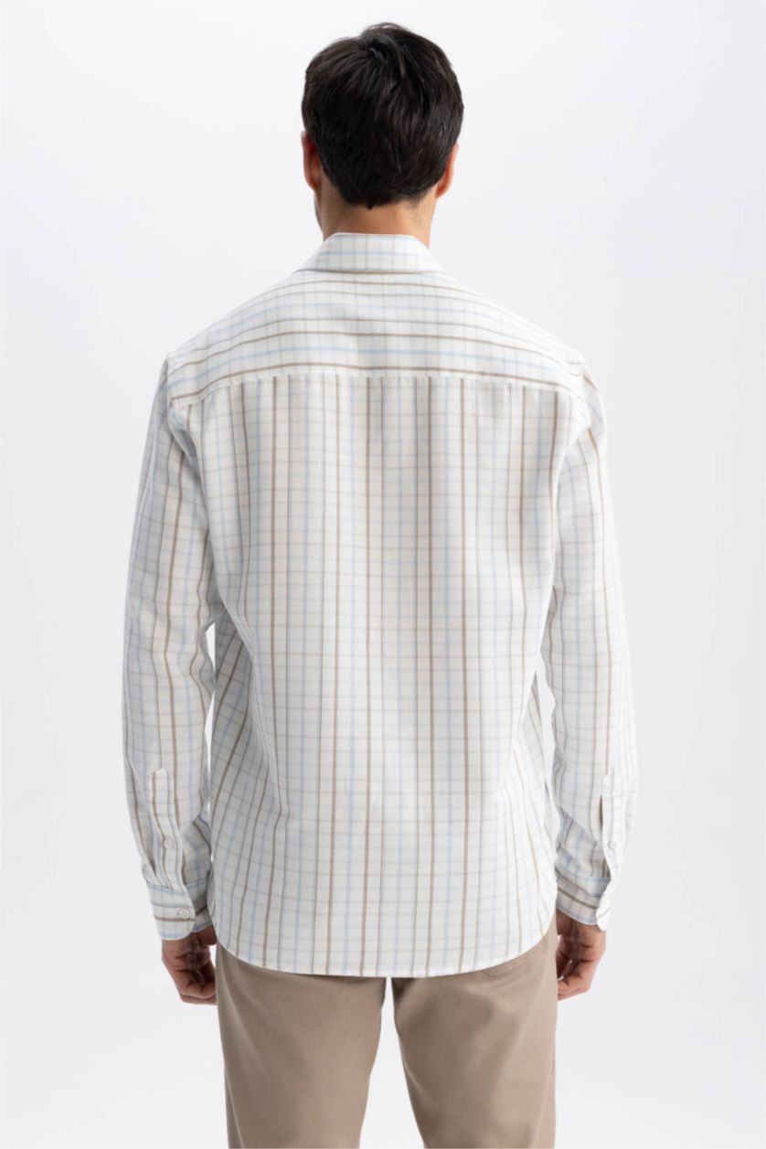 Ерлер экру жейде мойыны чек торлы құрылым Ұзын жеңді көйлек