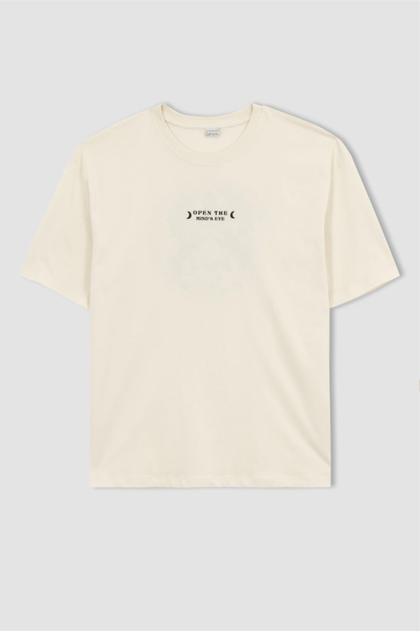 HOMME Beige T-shirt Oversize imprimé à col rond en coton