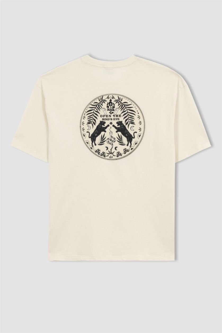 HOMME Beige T-shirt Oversize imprimé à col rond en coton