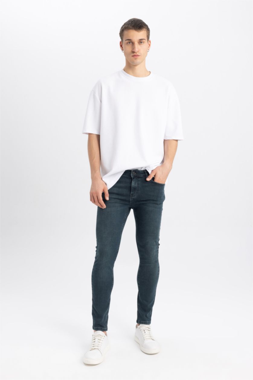 HOMME Vert Foncé Pantalon Jean Super Skinny Taille Normale à Jambes très étroites