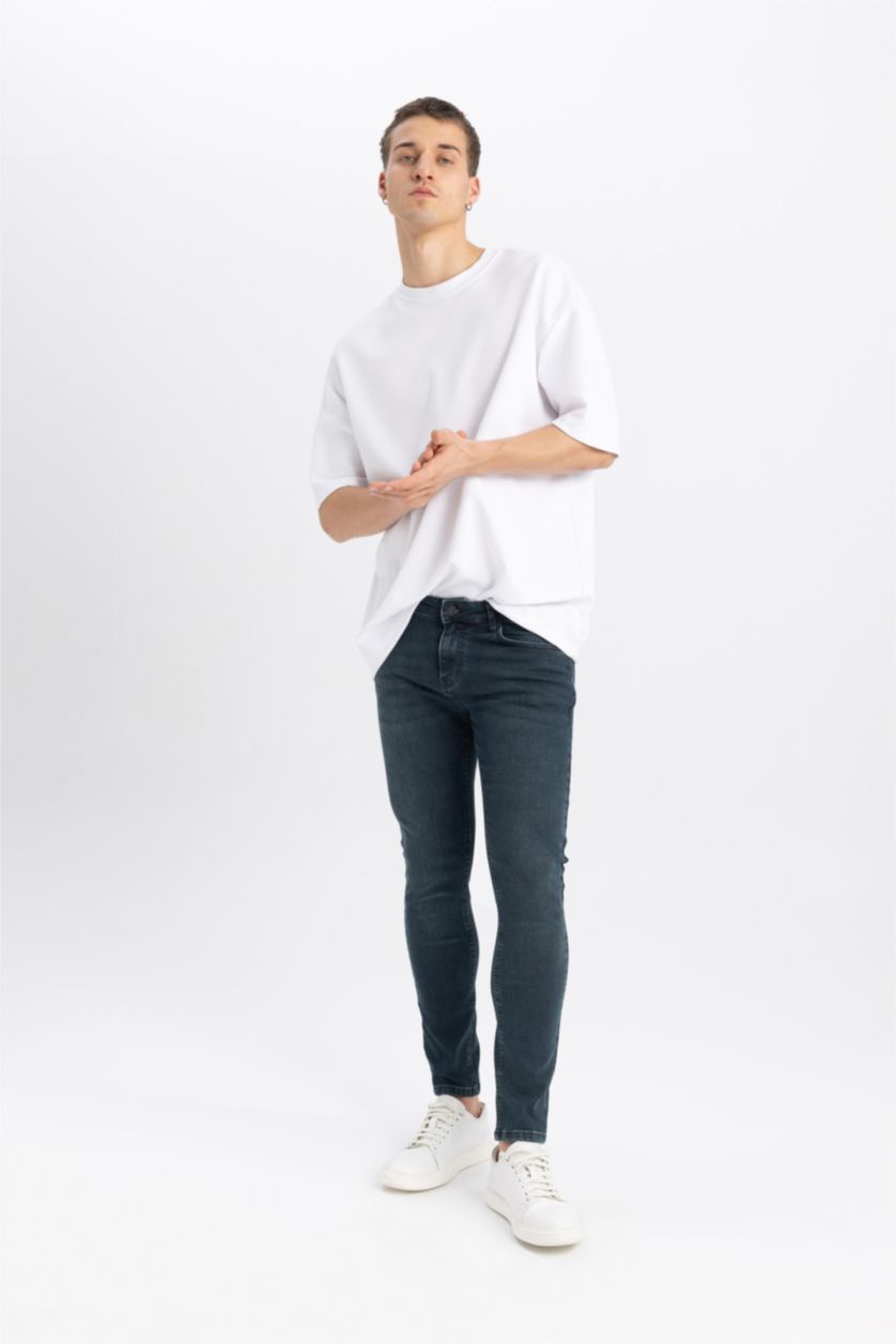 HOMME Vert Foncé Pantalon Jean Super Skinny Taille Normale à Jambes très étroites