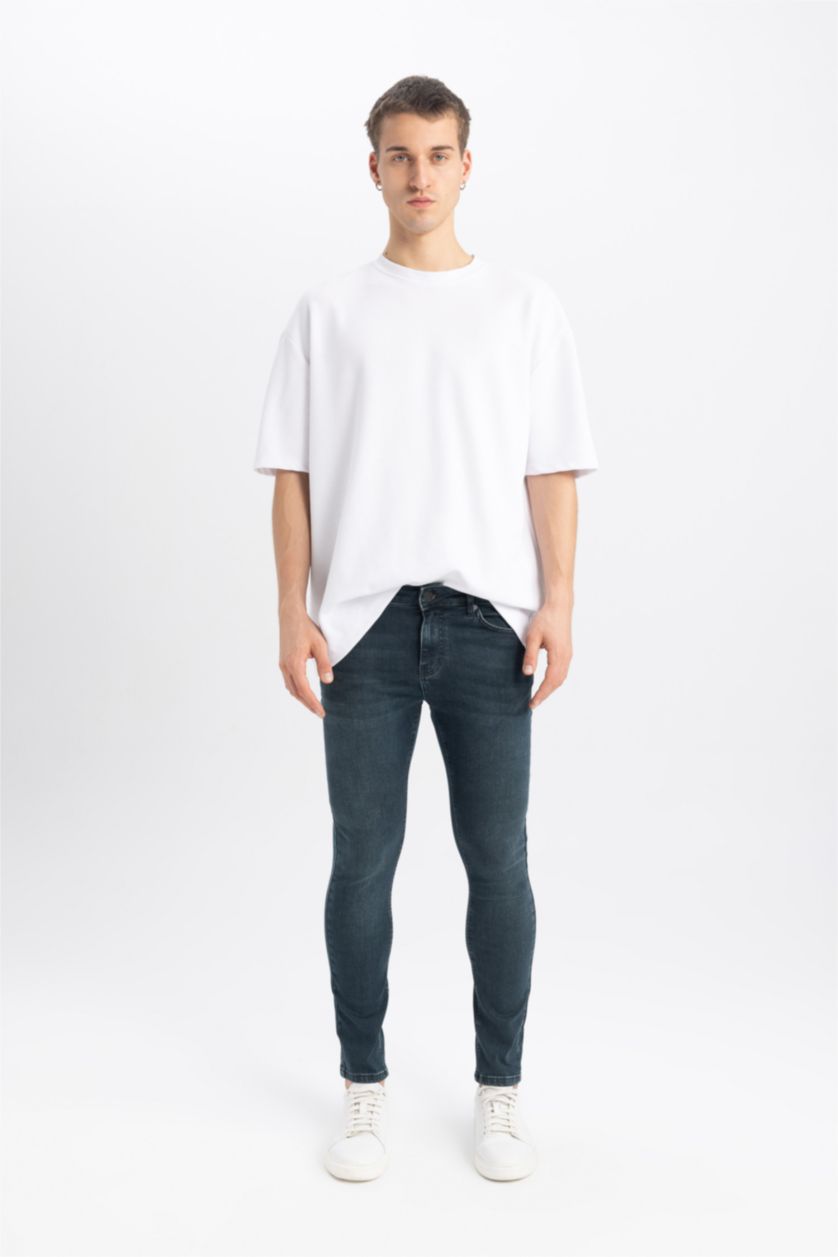 HOMME Vert Foncé Pantalon Jean Super Skinny Taille Normale à Jambes très étroites