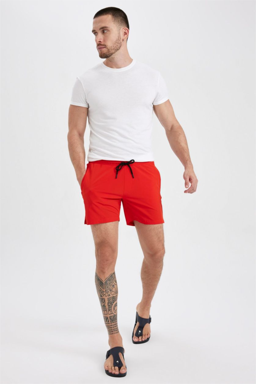 Erkek Kırmızı DeFactoFit Andy Kısa Boy Deniz Şortu
