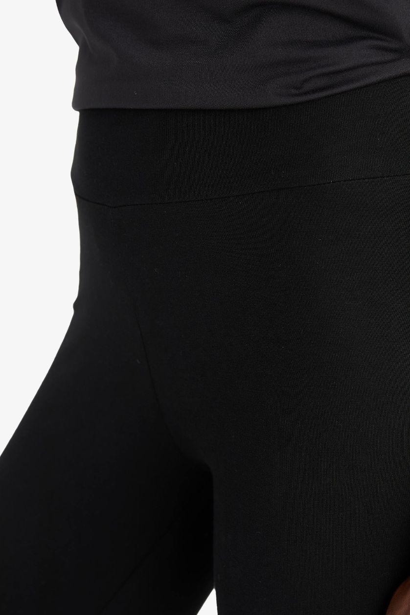 Kadın Siyah Yüksek Bel Beli Saran Pamuklu Basic Düz Sporcu Tayt