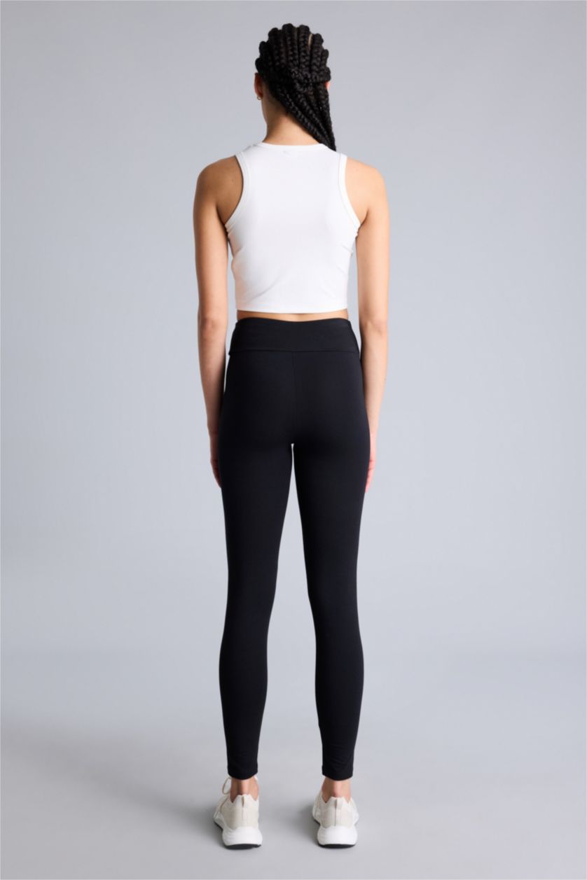 Kadın Siyah Beli Saran Pamuklu Sporcu Tayt