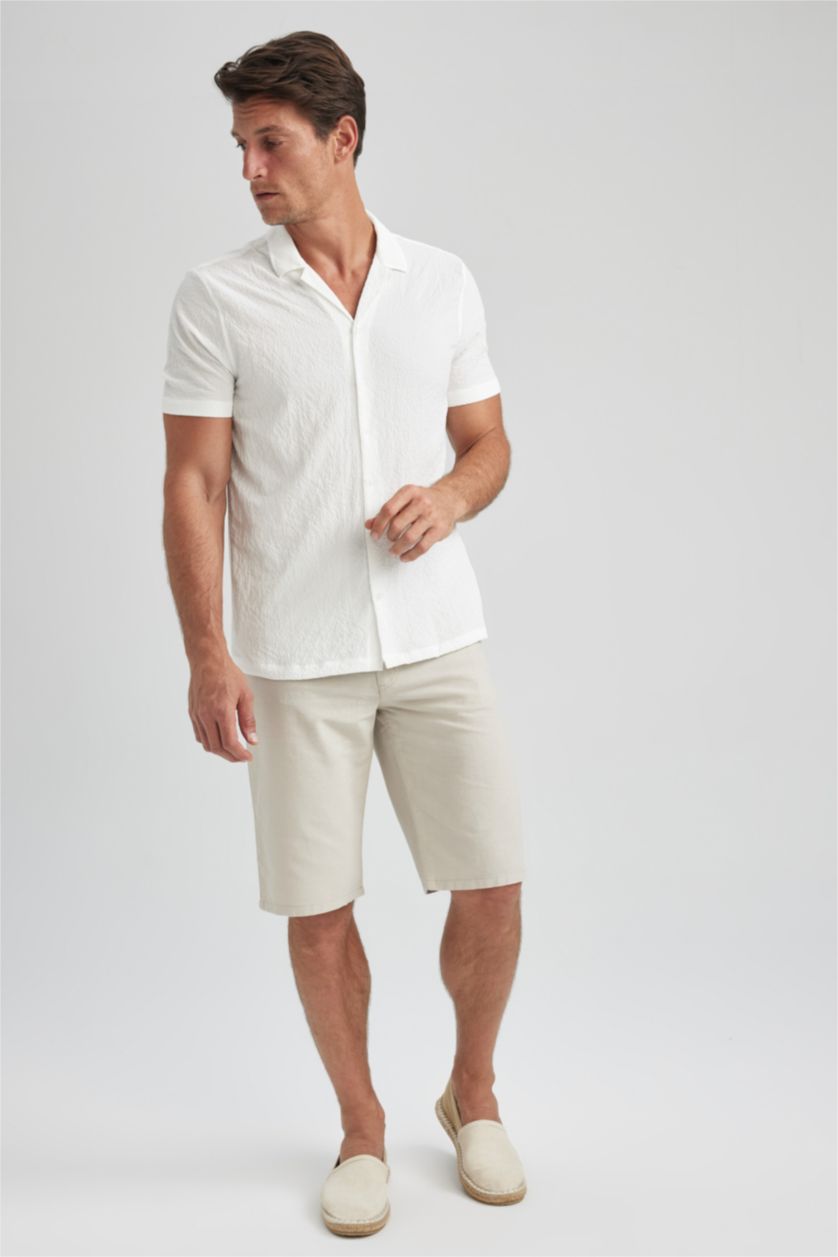 MAN Stone Regular Fit Linen Blended Bermuda