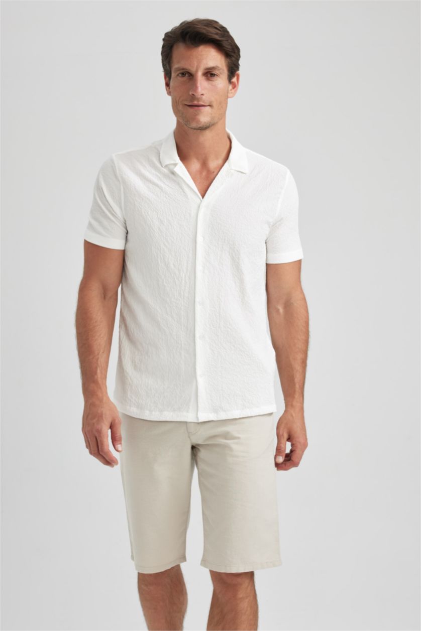 MAN Stone Regular Fit Linen Blended Bermuda