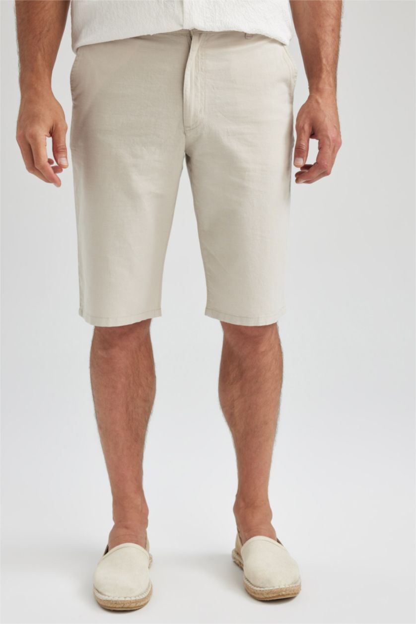 MAN Stone Regular Fit Linen Blended Bermuda