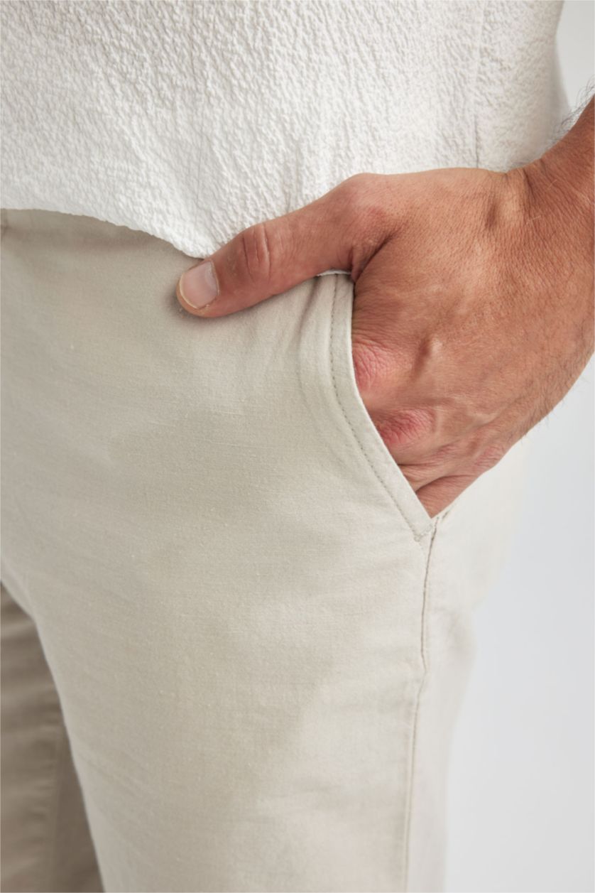 MAN Stone Regular Fit Linen Blended Bermuda