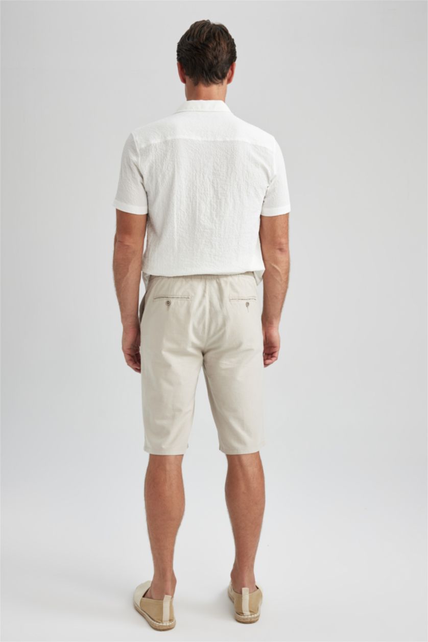 MAN Stone Regular Fit Linen Blended Bermuda