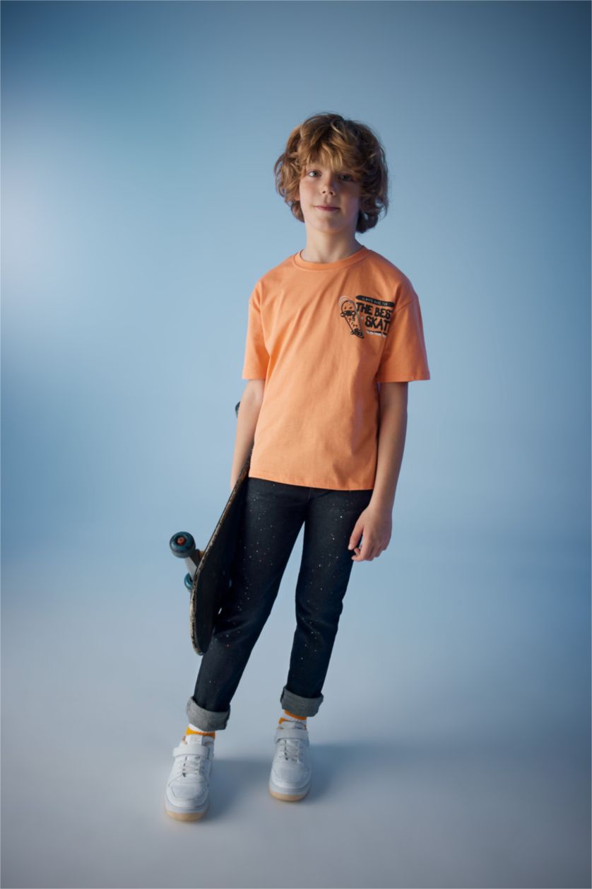 BOYS & TEENS Orange Boy Oversize Fit Crew Neck Printed Short Sleeve T-Shirt