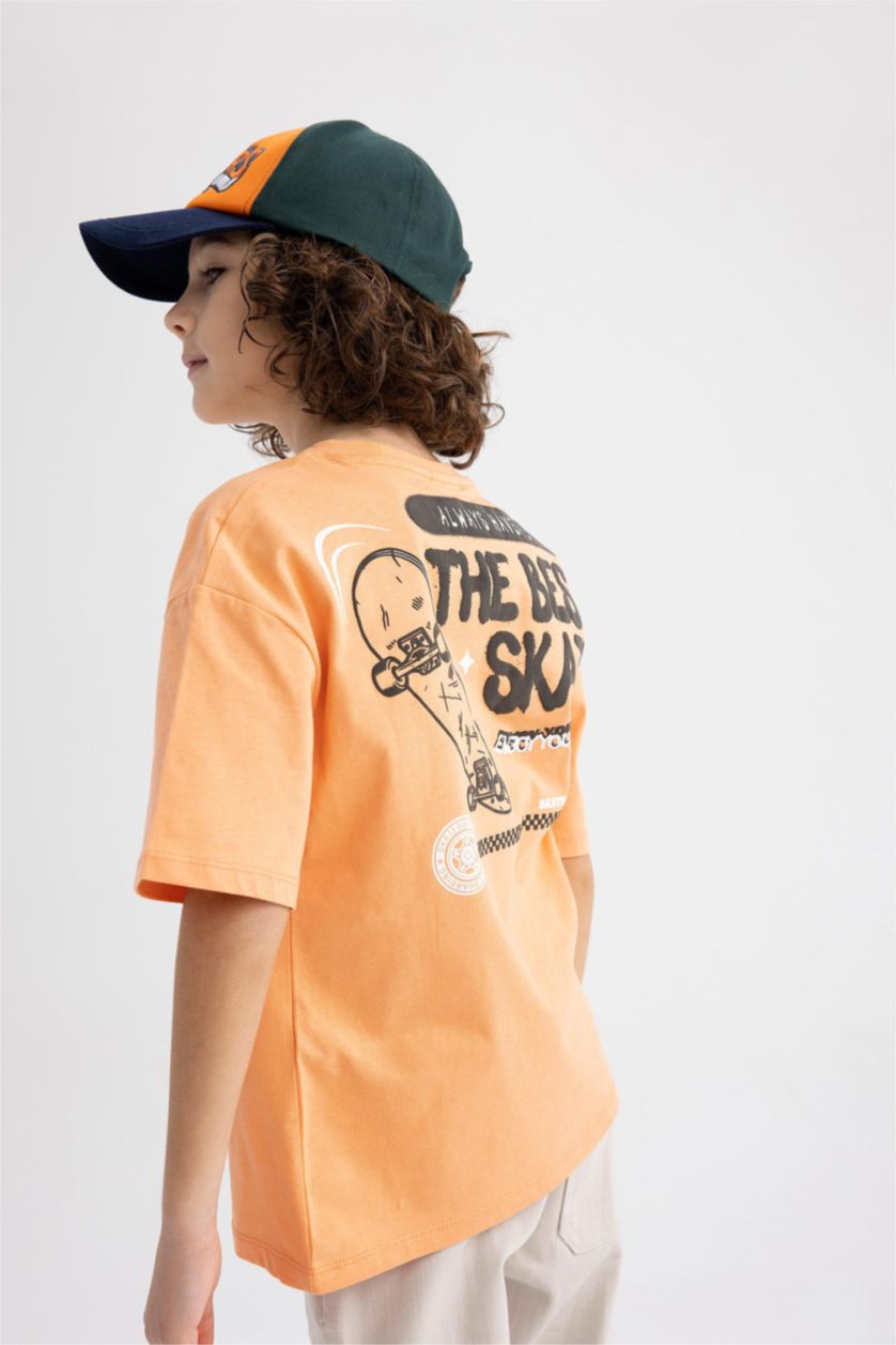 BOYS & TEENS Orange Boy Oversize Fit Crew Neck Printed Short Sleeve T-Shirt