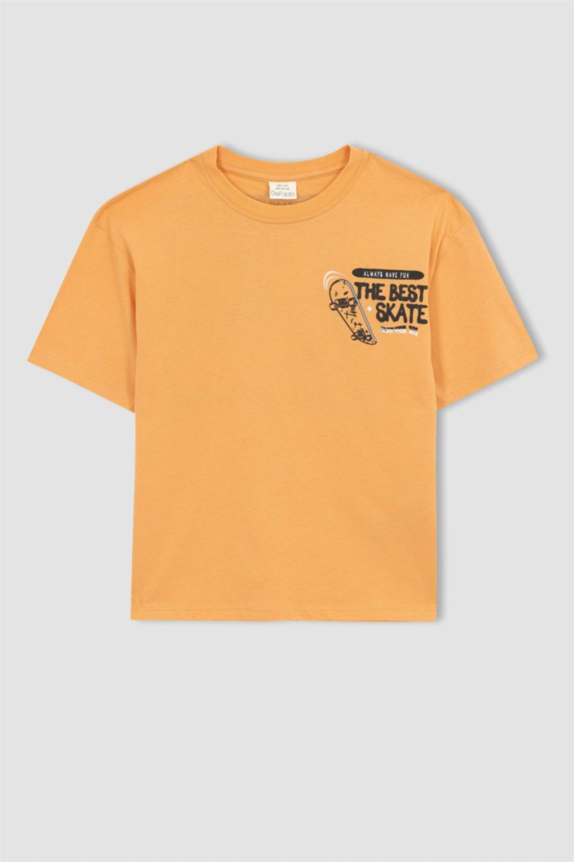BOYS & TEENS Orange Boy Oversize Fit Crew Neck Printed Short Sleeve T-Shirt